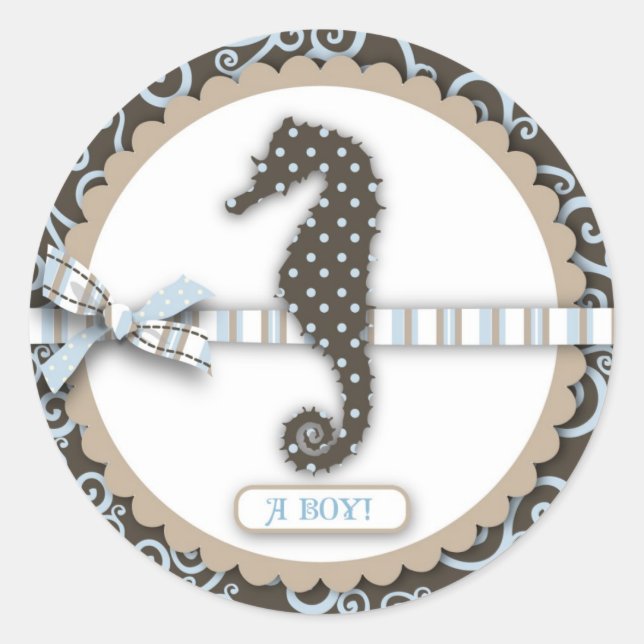 Seepferd Baby Boy Square Runder Aufkleber (Vorderseite)