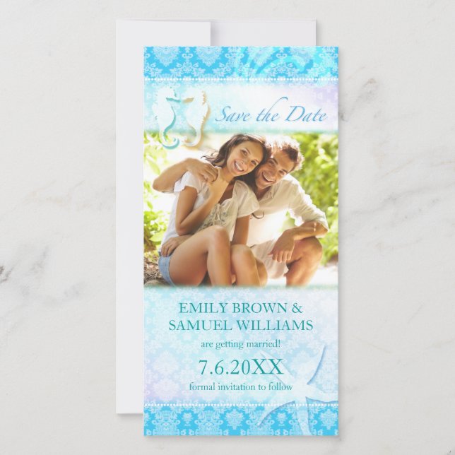Seepferd Beach Wedding Foto Save the Date Card (Vorderseite)