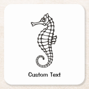 Seepferd Black Rechteckiger Pappuntersetzer