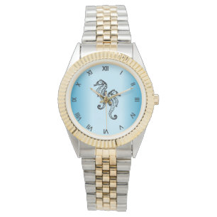 Seepferd-blaue römische Ziffern Armbanduhr