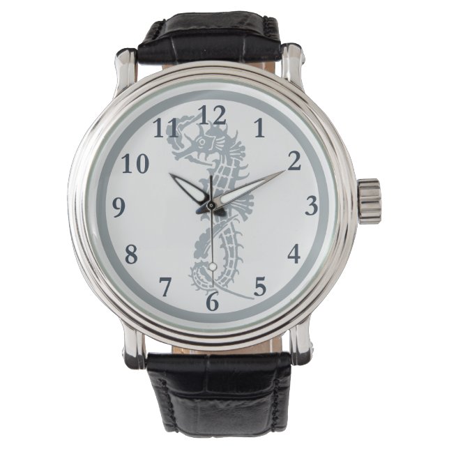 Seepferd Blue Classic Nautical Elegante Armbanduhr (Vorderseite)