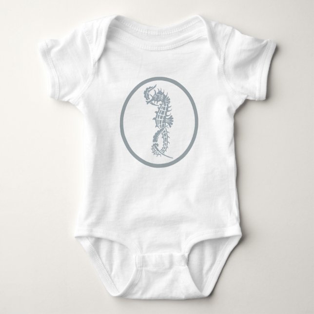 Seepferd Blue Classic Nautical Elegante Baby Strampler (Vorderseite)