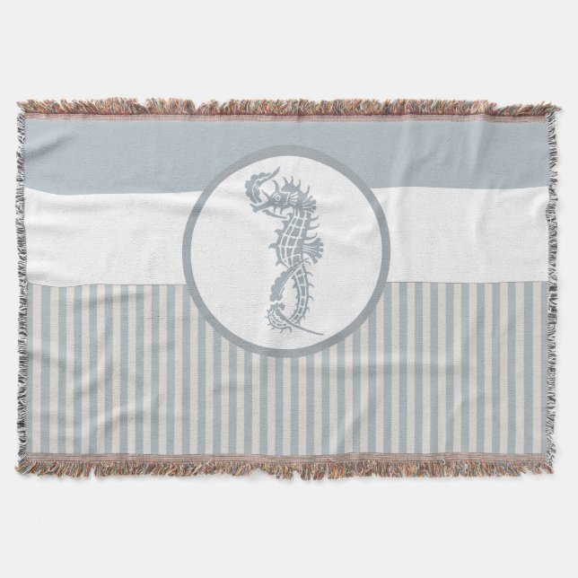 Seepferd Blue Classic Nautical Elegante Decke (Vorderseite)