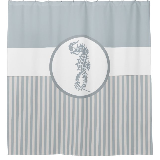 Seepferd Blue Classic Nautical Elegante Duschvorhang (Vorderseite)