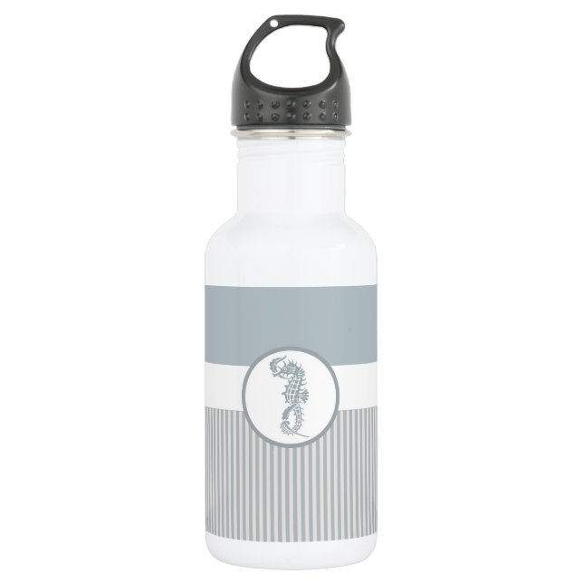 Seepferd Blue Classic Nautical Elegante Edelstahlflasche (Vorderseite)