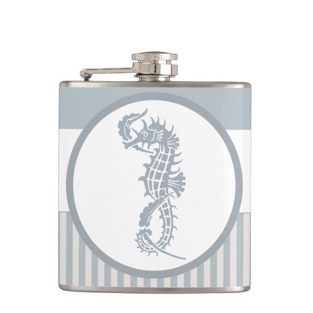 Seepferd Blue Classic Nautical Elegante Flachmann (Vorderseite)