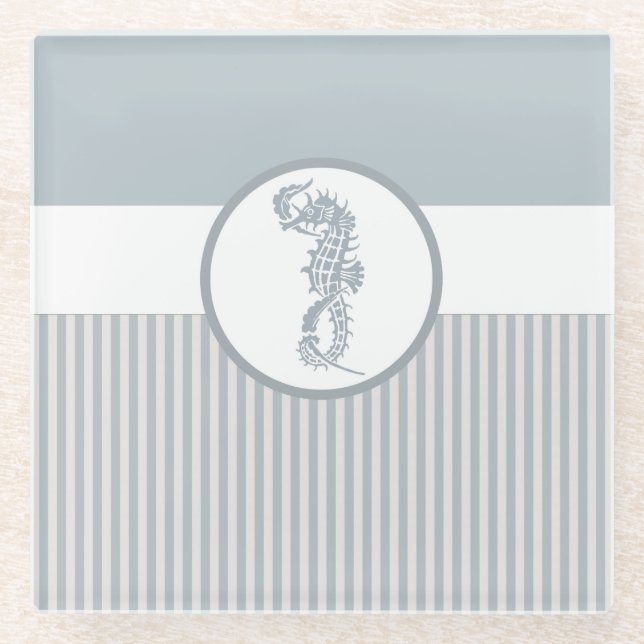 Seepferd Blue Classic Nautical Elegante Glasuntersetzer (Vorderseite)