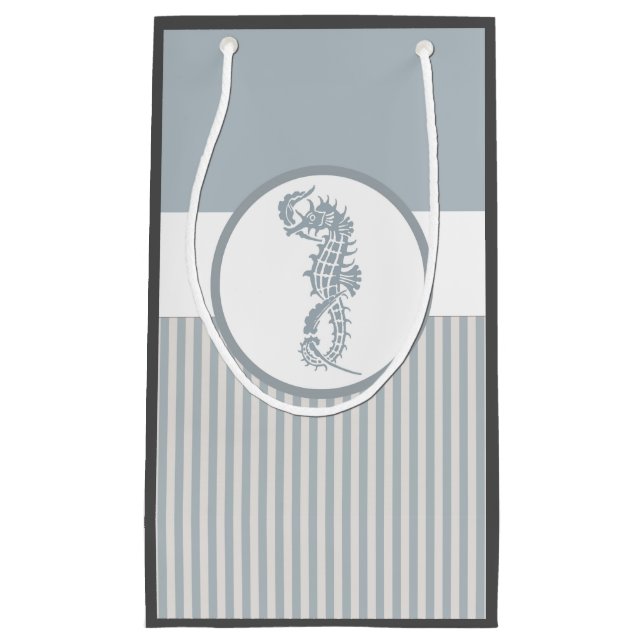 Seepferd Blue Classic Nautical Elegante Kleine Geschenktüte (Vorderseite)