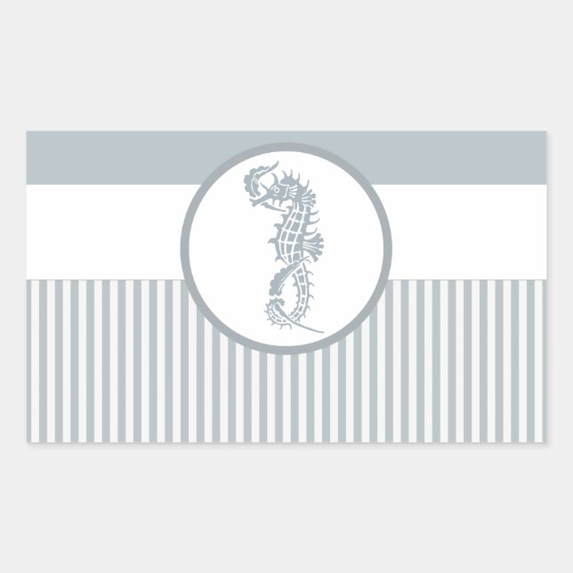 Seepferd Blue Classic Nautical Elegante Rechteckiger Aufkleber (Vorderseite)