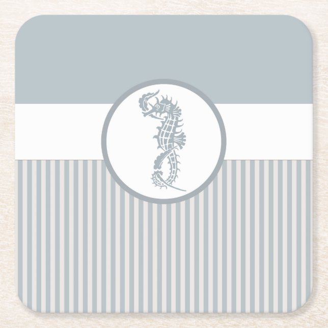 Seepferd Blue Classic Nautical Elegante Rechteckiger Pappuntersetzer (Vorderseite)