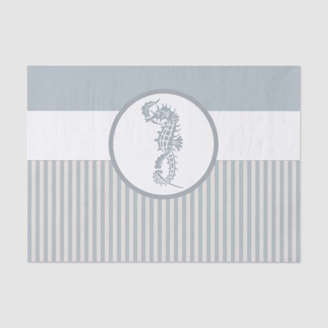 Seepferd Blue Classic Nautical Elegante Seidenpapier (Vorderseite)