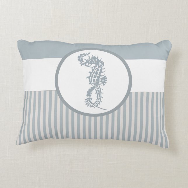 Seepferd Blue Classic Nautical Elegante Zierkissen (Rückseite)