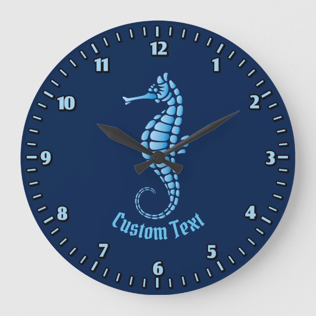 Seepferd Blue Große Wanduhr (Vorderseite)