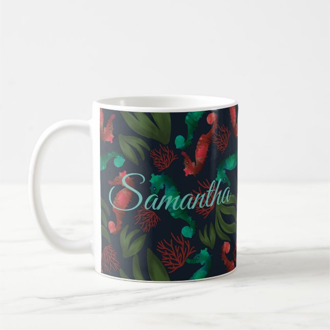 Seepferd Blue Nautic Personalisiert Kaffeetasse (Links)