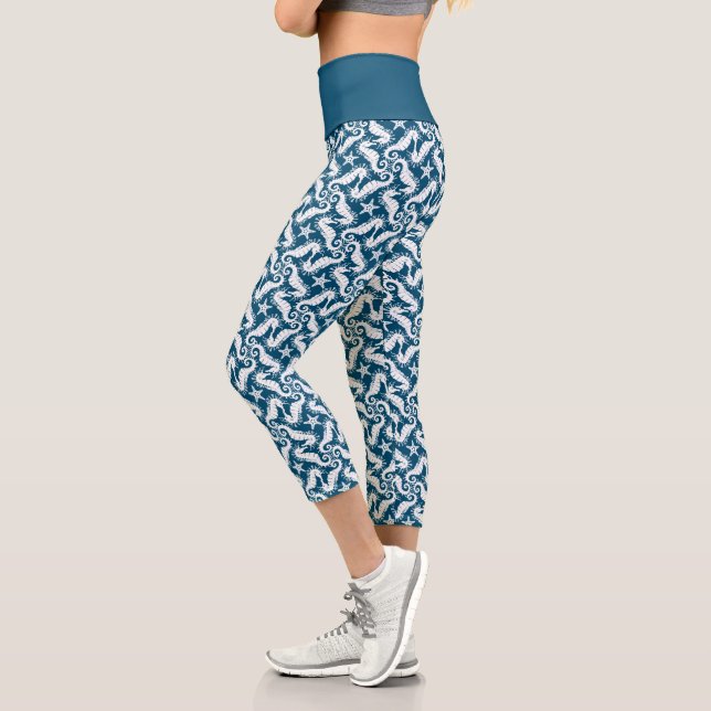 Seepferd Blue Pattern Capri Leggings (Links)