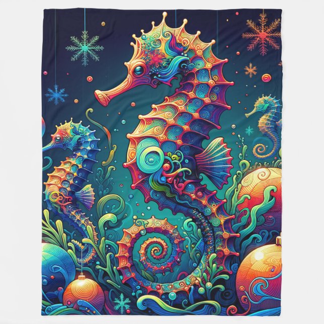 "Seepferd Christmas Wonderland" Fleecedecke (Vorderseite)