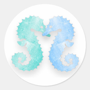 Seepferd Couple Blue Green Seepferds Kiss Stickers