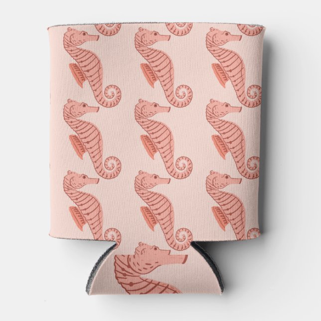 Seepferd-Doodle-Ornament: rosa Hintergrund. Dosenkühler (Vorderseite)
