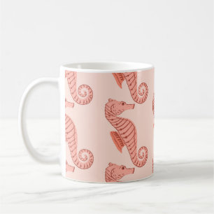 Seepferd-Doodle-Ornament: rosa Hintergrund. Kaffeetasse