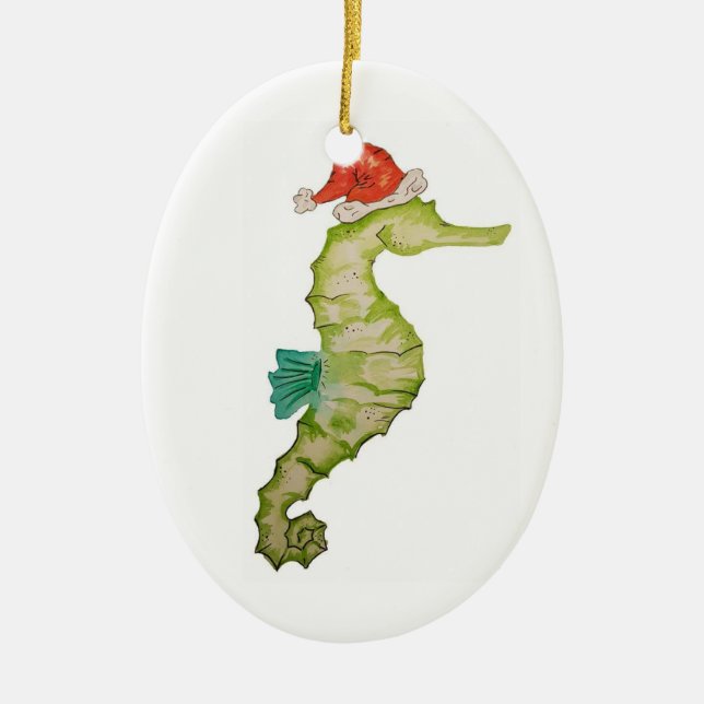 Seepferd ein Weihnachtsmannmütze-in den Keramikornament (Vorne)