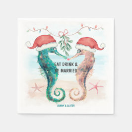 Seepferd essen Drink Verheiratet Küste Weihnachten Serviette