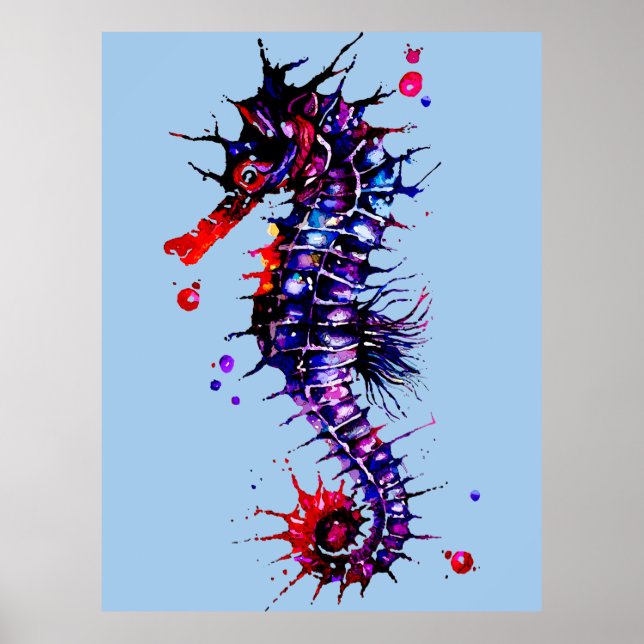 Seepferd Farbe Wasserfarbe Poster (Vorne)