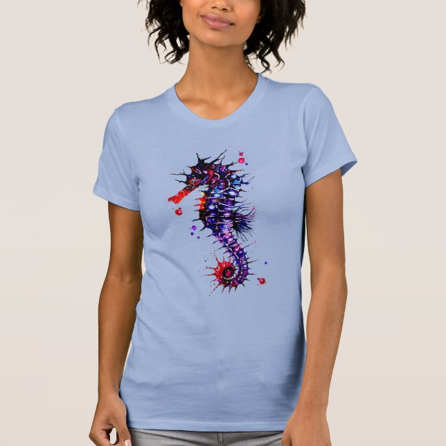 Seepferd Farbe Wasserfarbe T-Shirt (Vorderseite)