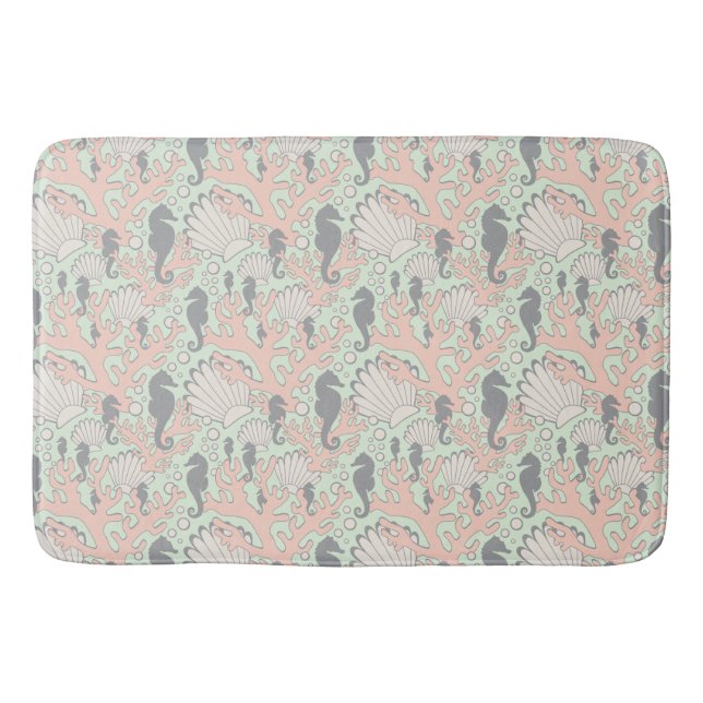 Seepferd Garden Grau und Peach Bath Mat Badematte (Vorderseite)