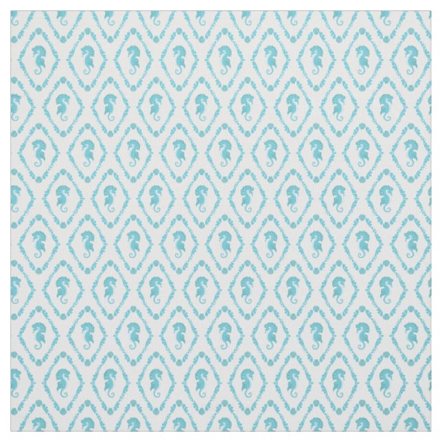 Seepferd Geometric Diamond Blue White Gemustert Stoff (Muster)