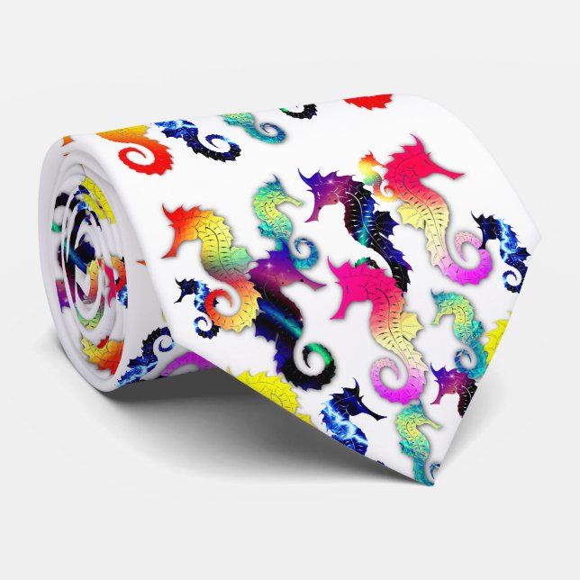 Seepferd Graphics in Rainbow Colors Krawatte (Gerollt)