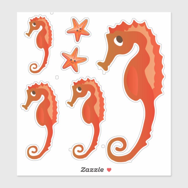 Seepferd im niedlichen Ozean und Starfish Aufkleber (Blatt)