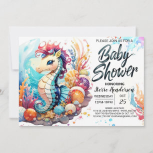 Seepferd Kisses Watercolor Babydusche Einladung