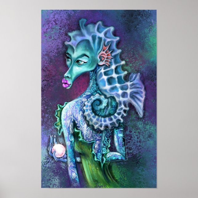 Seepferd Lady Fantasy Poster Print - Malerei (Vorne)