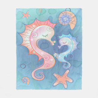 Seepferd Lovers | Seepferd Mama und Baby Fleecedecke