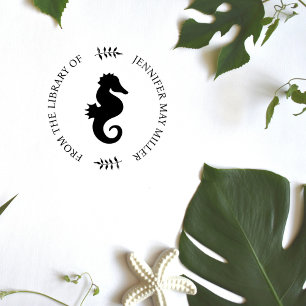 Seepferd Marine Modernes, elegantes Bibliothekbuch Gummistempel