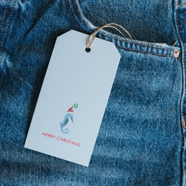 Seepferd Mistletoe Nautical Geschenkanhänger (Watercolor Seahorse Christmas gift tag)