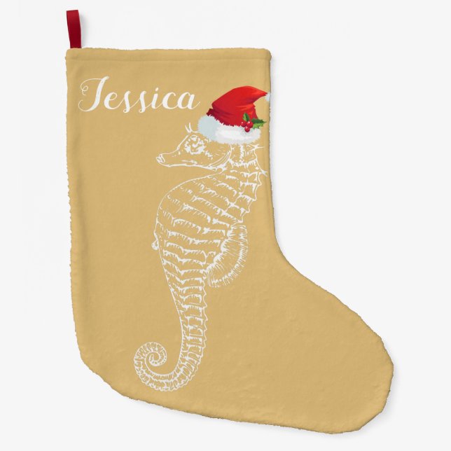 Seepferd mit Weihnachtsmannmütze Strumpf Großer Weihnachtsstrumpf (Vorderseite)