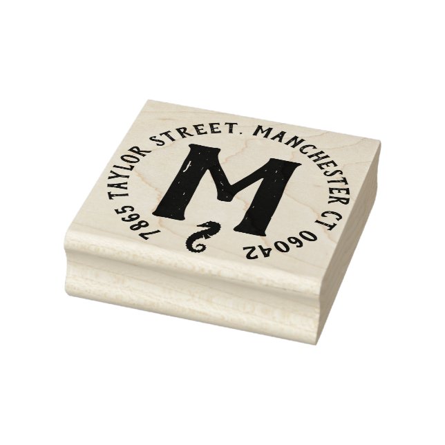Seepferd Monogramm-Rücksendeadresse Gummistempel (Stempel)