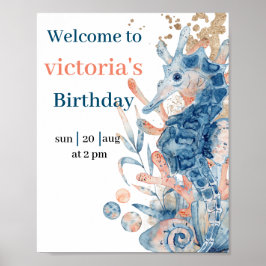 Seepferd Muschel unter der Kinderdusche Poster