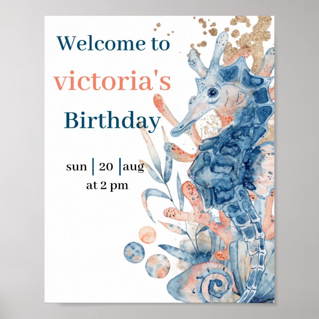 Seepferd Muschel unter der Kinderdusche Poster (Vorne)