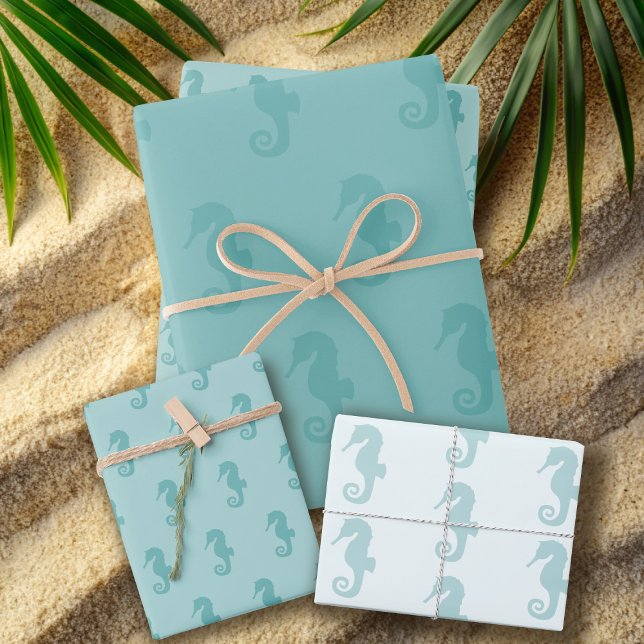 Seepferd Muster Sea Green Wrapping Paper Sheets Geschenkpapier Set (Cute seahorse pattern wrapping paper sheets just for you)