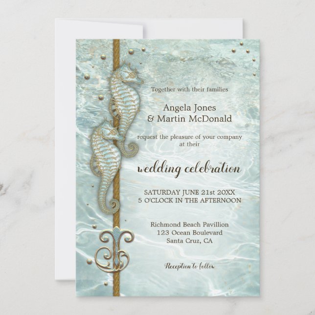 Seepferd Nautical Ocean Wedding Einladung (Vorderseite)