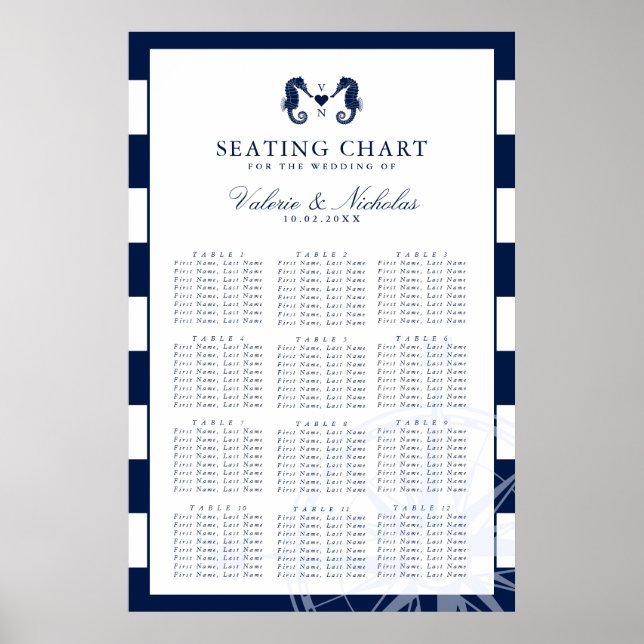 Seepferd | Nautische Hochzeit | Sitzdiagramm Poster (Vorne)