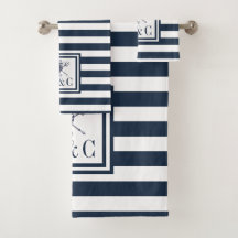 Seepferd Navy Blue Stripe Nautic Monogram