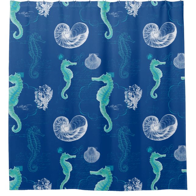 Seepferd Ocean Muscheln Sea Life Beach Wohngestalt Duschvorhang (Vorderseite)