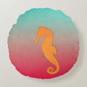 Seepferd Orange Silhouette Einfach Übung Rundes Kissen