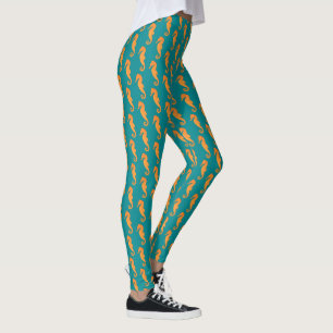Seepferd Orange Silhouette Einfaches Muster Nautic Leggings