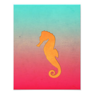 Seepferd Orange Silhouette Einfaches Wassersportze Fotodruck