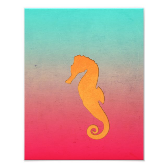 Seepferd Orange Silhouette Einfaches Wassersportze Fotodruck (Vorne)
