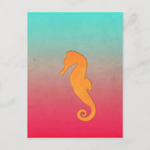 Seepferd Orange Silhouette Einfaches Wassersportze Postkarte